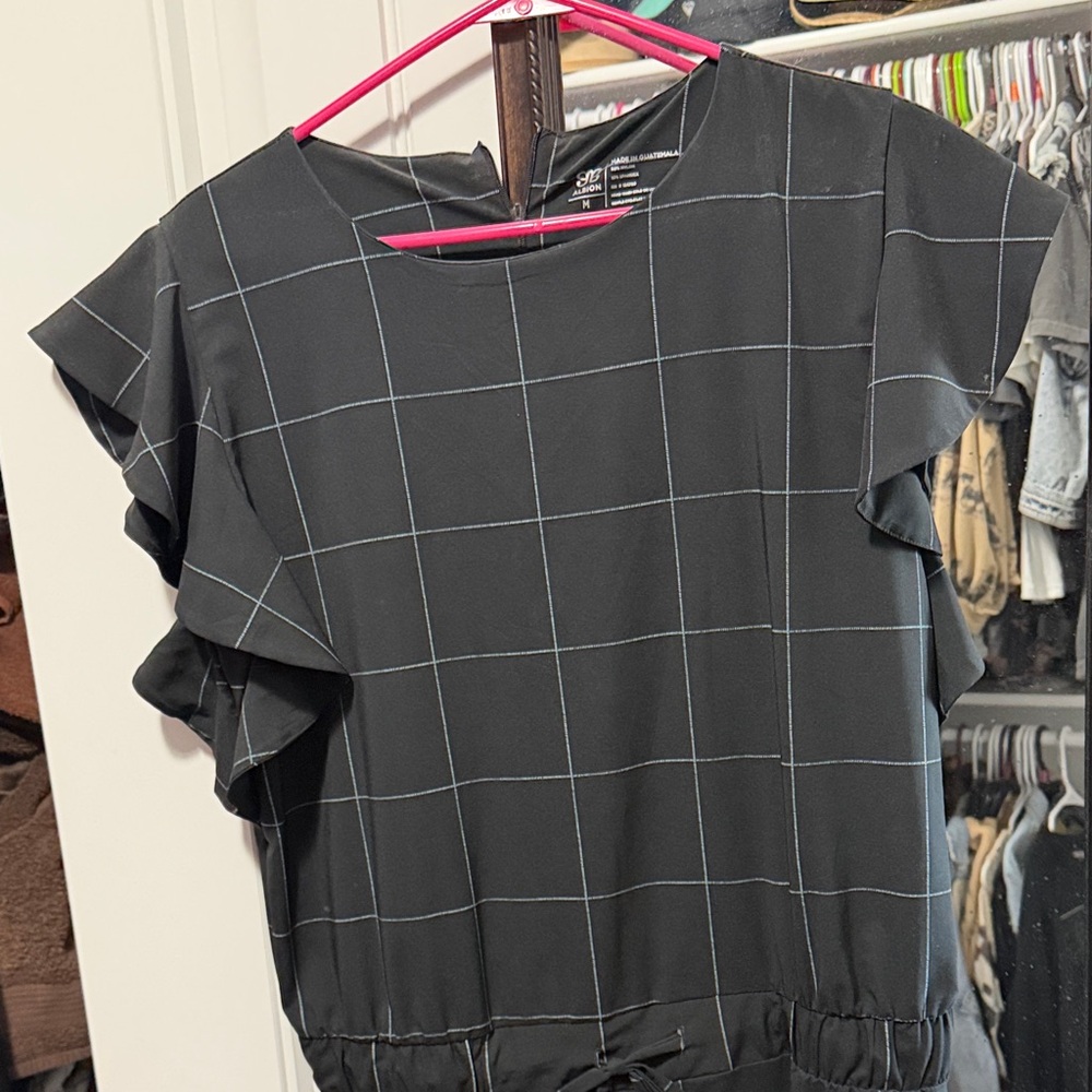 Albion Black Grid Jumpsuit with Ruffle Detail